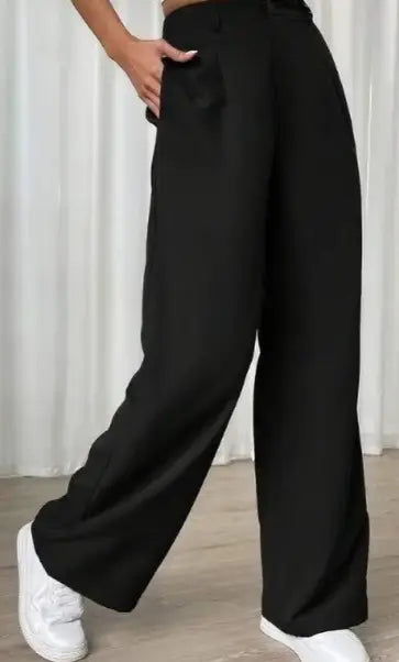 Women Straight Fit Black Lycra Blend Trousers younik