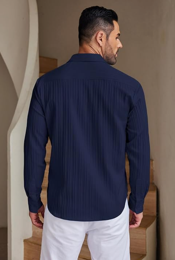 CB-COLEBROOK Men's Casual Button Down Shirts Long Sleeve Linen Shirt Fashion Textured Beach Summer Shirts| Men Stylish Shirt | Men Fancy younik