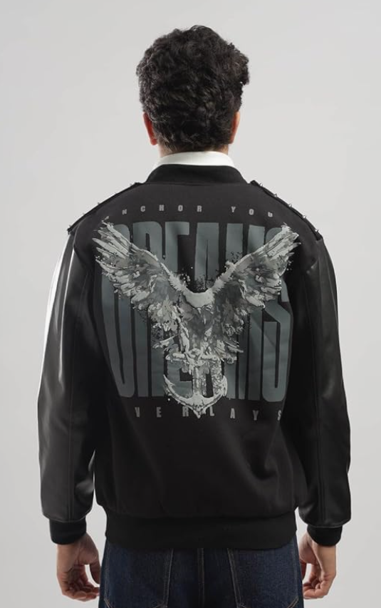 Overlays Men's Winged Warrior Jacket | Winter Wear for Men | Cotton & Polyester Blend | Comfortable Winter Jacket for Mens | Black younik