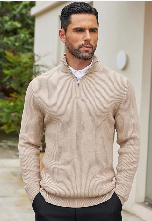 DENIMHOLIC Men High Neck Zipper Full Sleeve Cotton Knitted Winter Sweater for Man younik