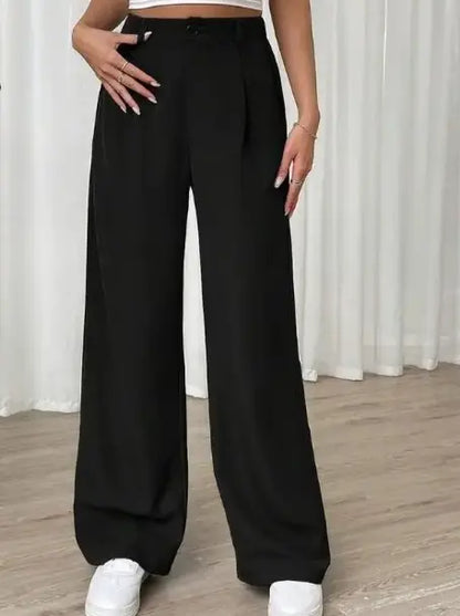 Women Straight Fit Black Lycra Blend Trousers younik