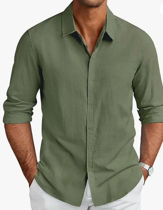 CB-COLEBROOK Men's Long Sleeve Button Down Shirts Casual Cotton Linen Shirts Summer Beach Shirt for Mens Top younik