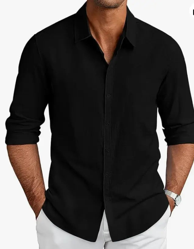 CB-COLEBROOK Men's Long Sleeve Button Down Shirts Casual Cotton Linen Shirts Summer Beach Shirt for Mens Top (Available in Plus Size) younik