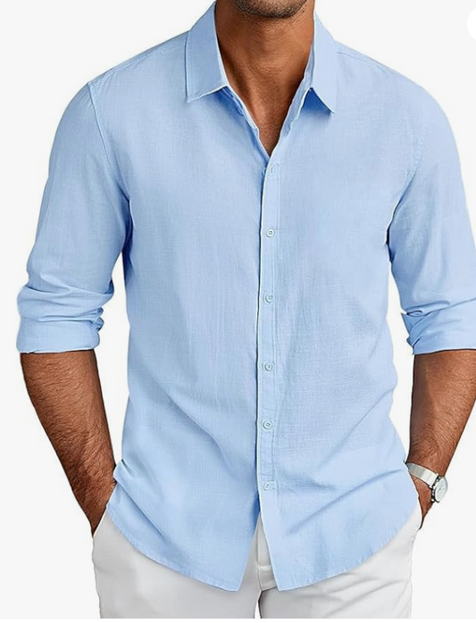 CB-COLEBROOK Men's Long Sleeve Button Down Shirts Casual Cotton Linen Shirts Summer Beach Shirt for Mens Top (Available in Plus Size) younik