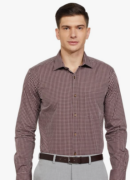 Park Avenue Men's Pure Cotton Checks Pattern Slim Fit Semi Cutaway Collar Full Sleeve Formal Shirt younik