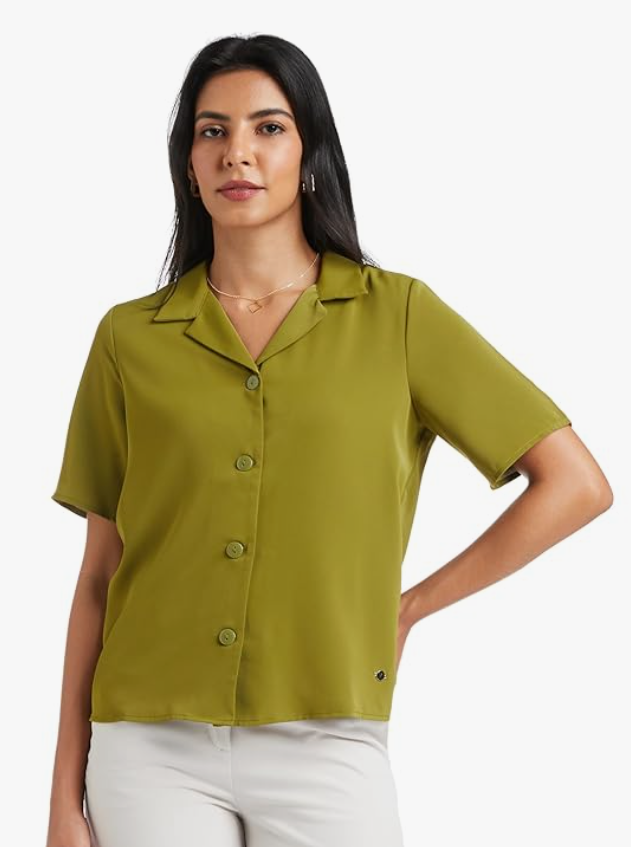 Van Heusen Women Polyester Regular Fit Solid Half Sleeve Casual Shirt younik