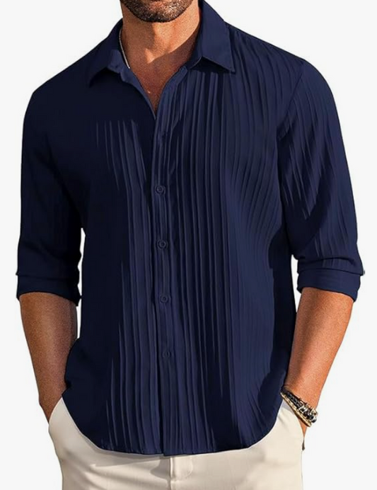 CB-COLEBROOK Men's Casual Button Down Shirts Long Sleeve Linen Shirt Fashion Textured Beach Summer Shirts| Men Stylish Shirt | Men Fancy younik