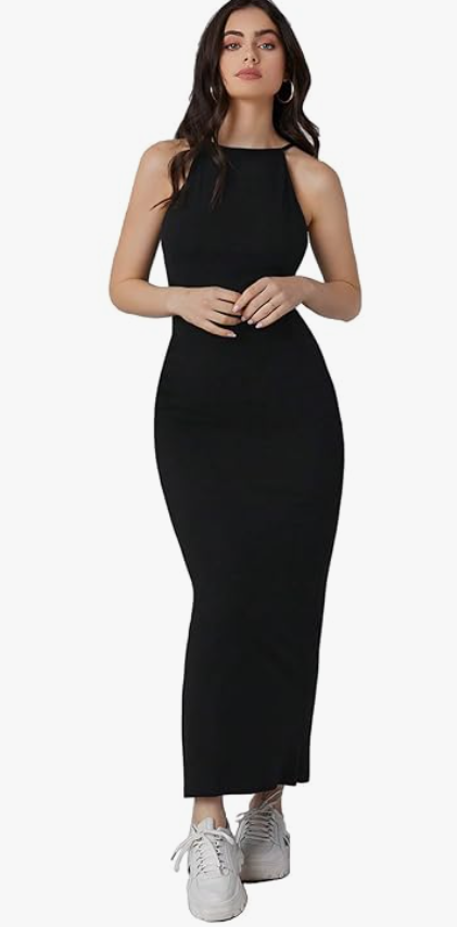 Aahwan Solid Halter Neck Solid Bodycon Midi Dress for Women's & Girl's younik