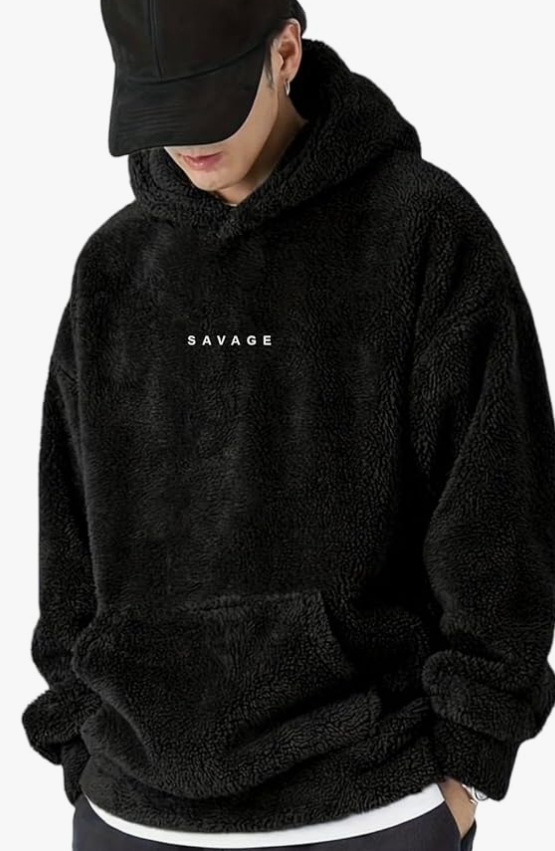 BE SAVAGE Savage Printed Sherpa Woolen Drop Shoulder Oversized Baggy || Hooded Neck Hoodie For Men's younik