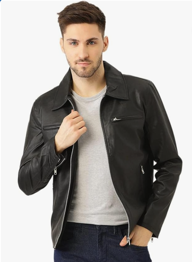 Leather Retail Men's Black Solid Jacket younik