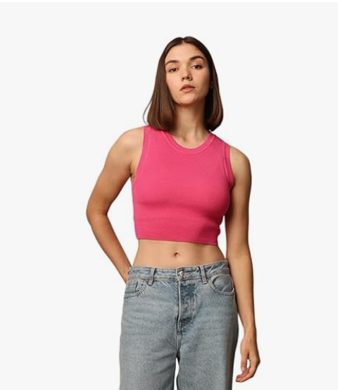 ONLY Women's Rayon Blend Slim Fit Casual Crop Tank Top younik