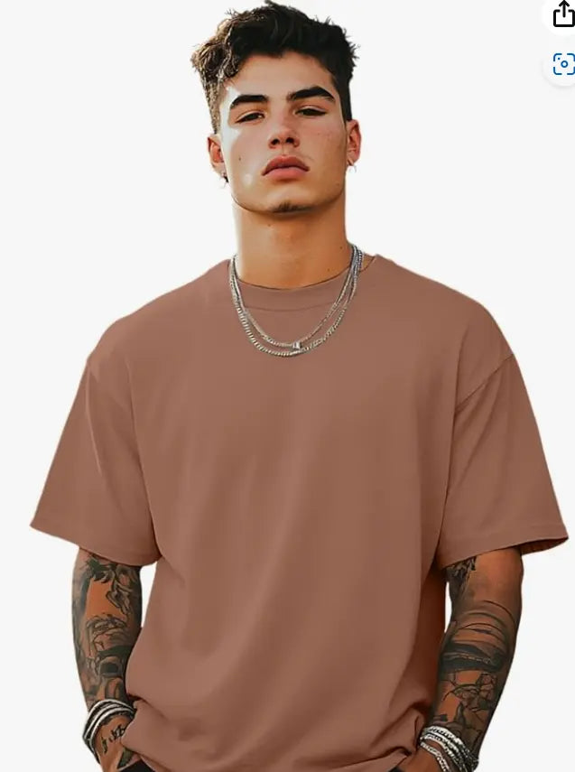 Veirdo® Oversized Baggy Fit Drop Shoulder Half Sleeves Round Neck Solid Pure 100% Cotton T-Shirt for Men younik