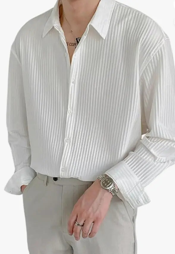 GRECIILOOKS Men's Formal Button Down Shirt – Slim Fit Polycotton Shirt's for Men | Textured Full Sleeve| Business & Meeting Ready younik