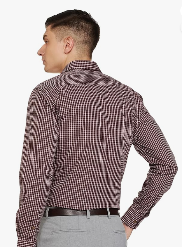 Park Avenue Men's Pure Cotton Checks Pattern Slim Fit Semi Cutaway Collar Full Sleeve Formal Shirt younik