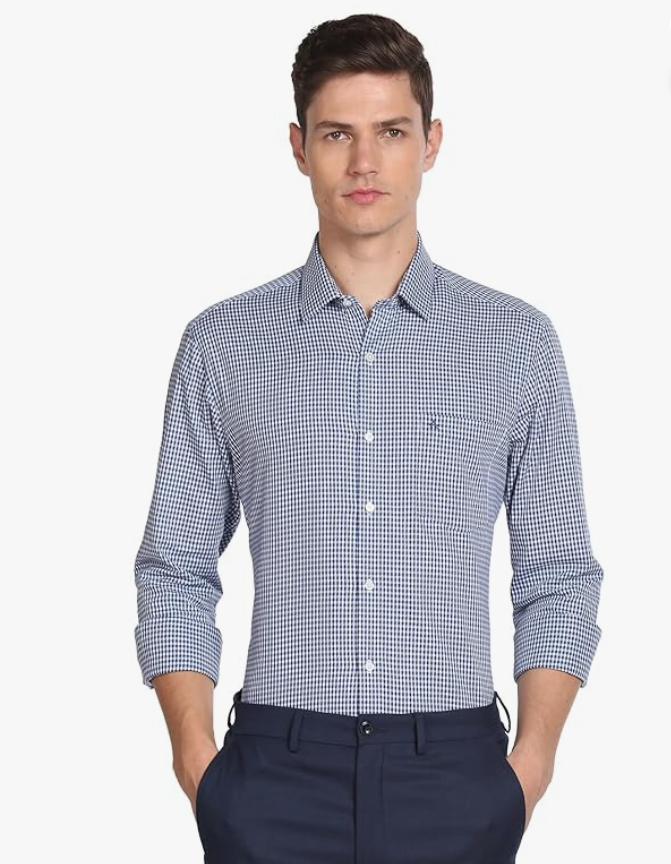 Arrow Men's Checkered Full Sleeve Slim Fit Cutaway Collar Cotton Formal Shirt younik