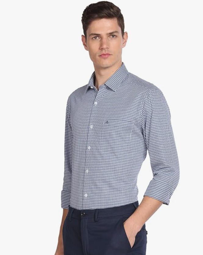 Arrow Men's Checkered Full Sleeve Slim Fit Cutaway Collar Cotton Formal Shirt younik