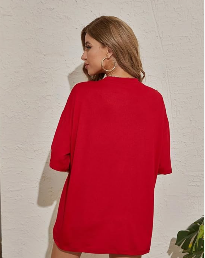 JUNEBERRY® Round Neck Drop Shoulder Round Neck Black & White Graphic Printed Pure Cotton Oversized Baggy Fit Half Sleeve T-Shirt for Women & Girls younik