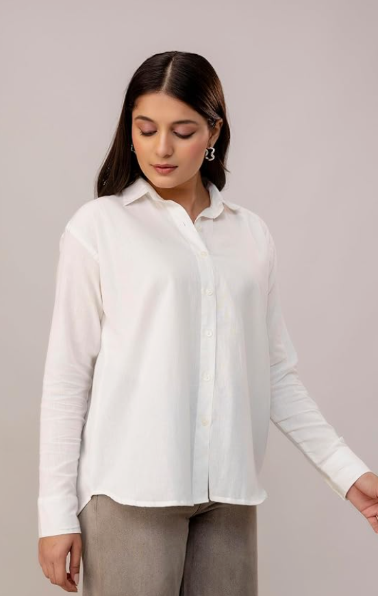 ANNA MONNA Women's Linen Blend Shirt | Casual Collared Button Down Shirt for Women | Solid Color Full Sleeve Oversized Fit | Summer Casual & Office Wear Top younik