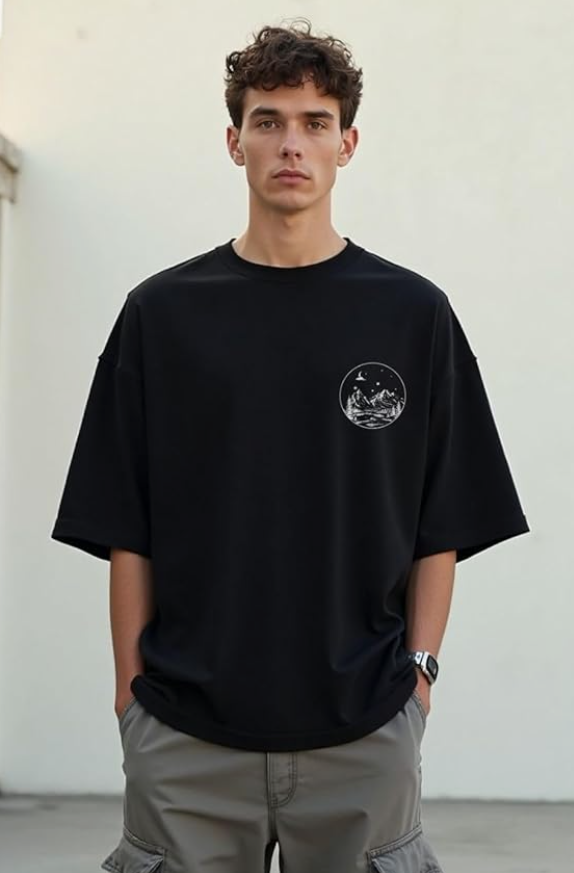 NOBERO Men's Cotton Oversized Fit Graphic Print T-Shirt younik