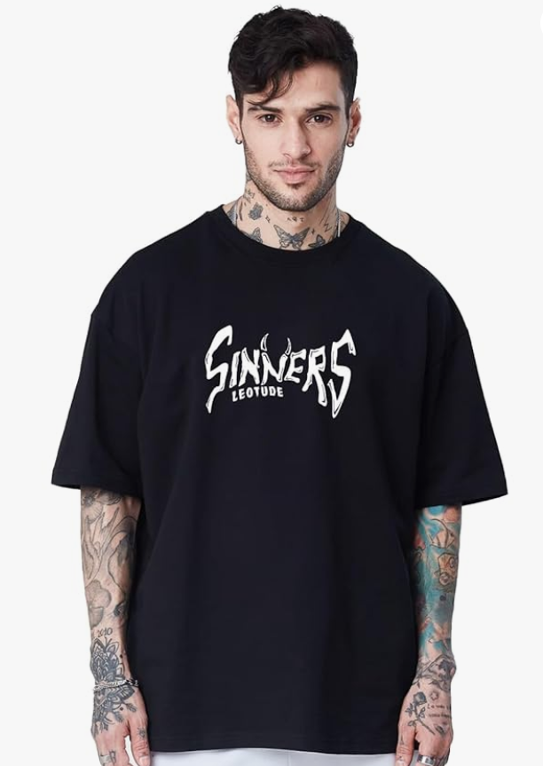 LEOTUDE Men's Cotton Oversized Fit Oversized Tshirt Drop Shoulder ful Printed Combos (Pack of 3) younik