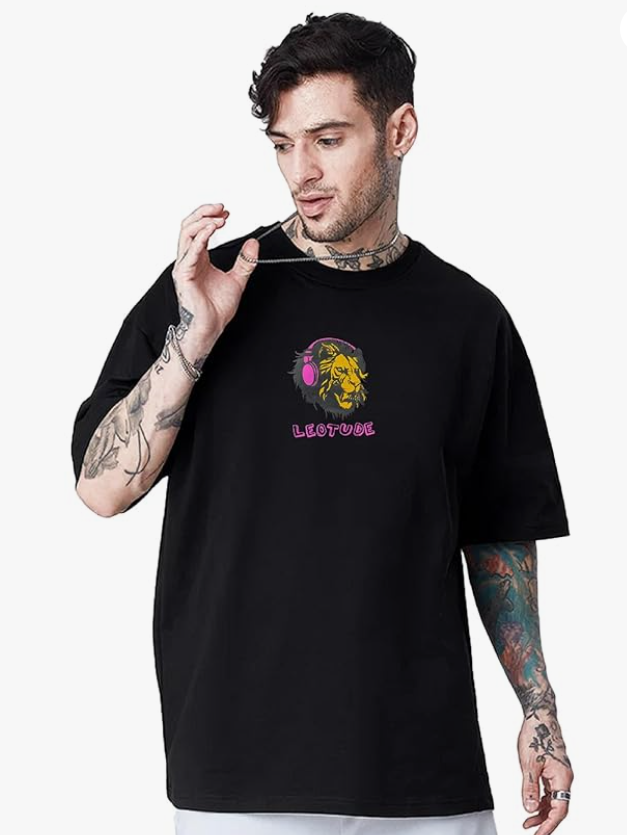 LEOTUDE Men's Cotton Oversized Fit Oversized Tshirt Drop Shoulder ful Printed Combos (Pack of 3) younik