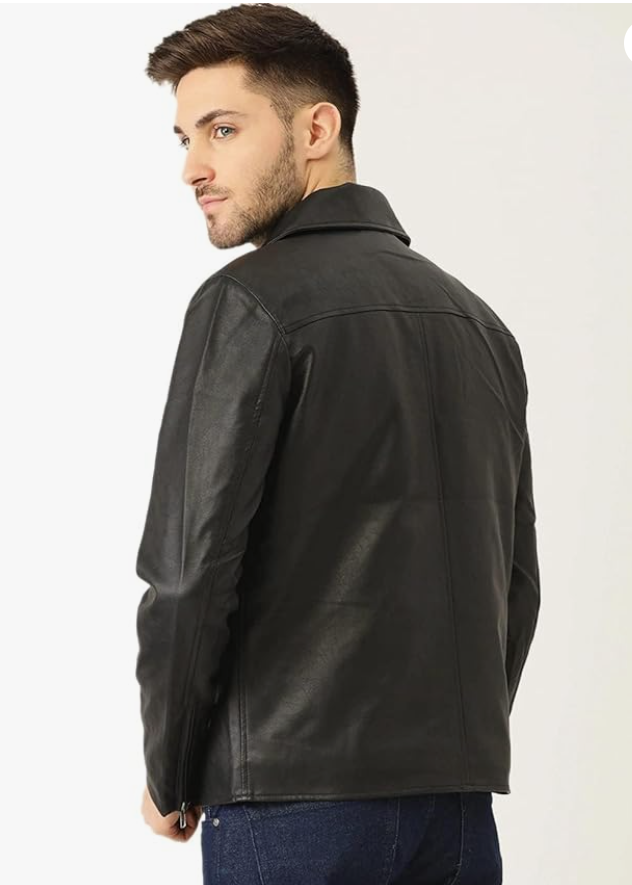 Leather Retail Men's Black Solid Jacket younik