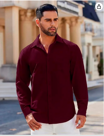 Vogaan Men's Solid Slim Fit Soft Touch Cotton Shirt | Full Sleeves Casual Shirt with younik