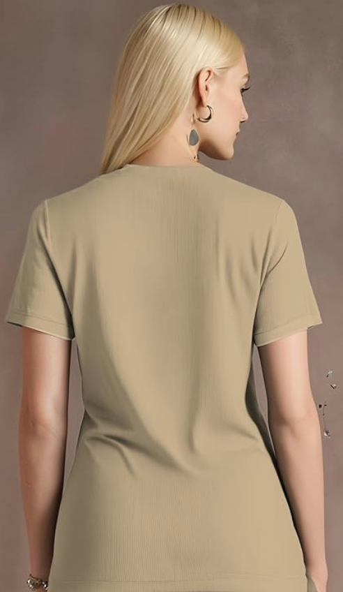 Mack Jonney Ribbed |Regular Fit | Half Sleeves 100% Cotton Polo Neck Self Design with Zip T-Shirt for Women-M950 younik