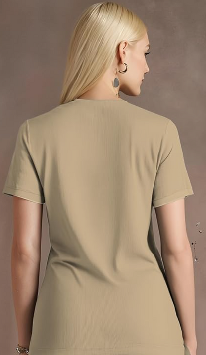 Mack Jonney Ribbed |Regular Fit | Half Sleeves 100% Cotton Polo Neck Self Design with Zip T-Shirt for Women-M950 younik