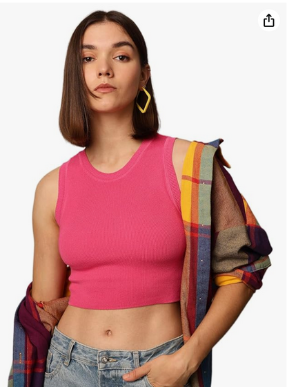 ONLY Women's Rayon Blend Slim Fit Casual Crop Tank Top younik